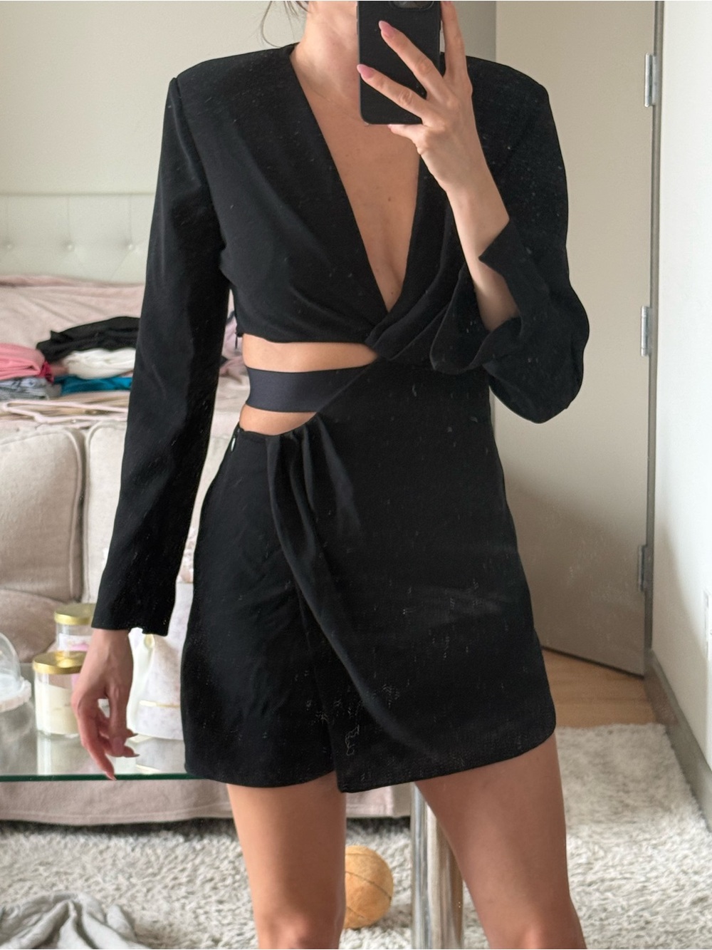 Zara Black V-Neck Long Sleeve Dress